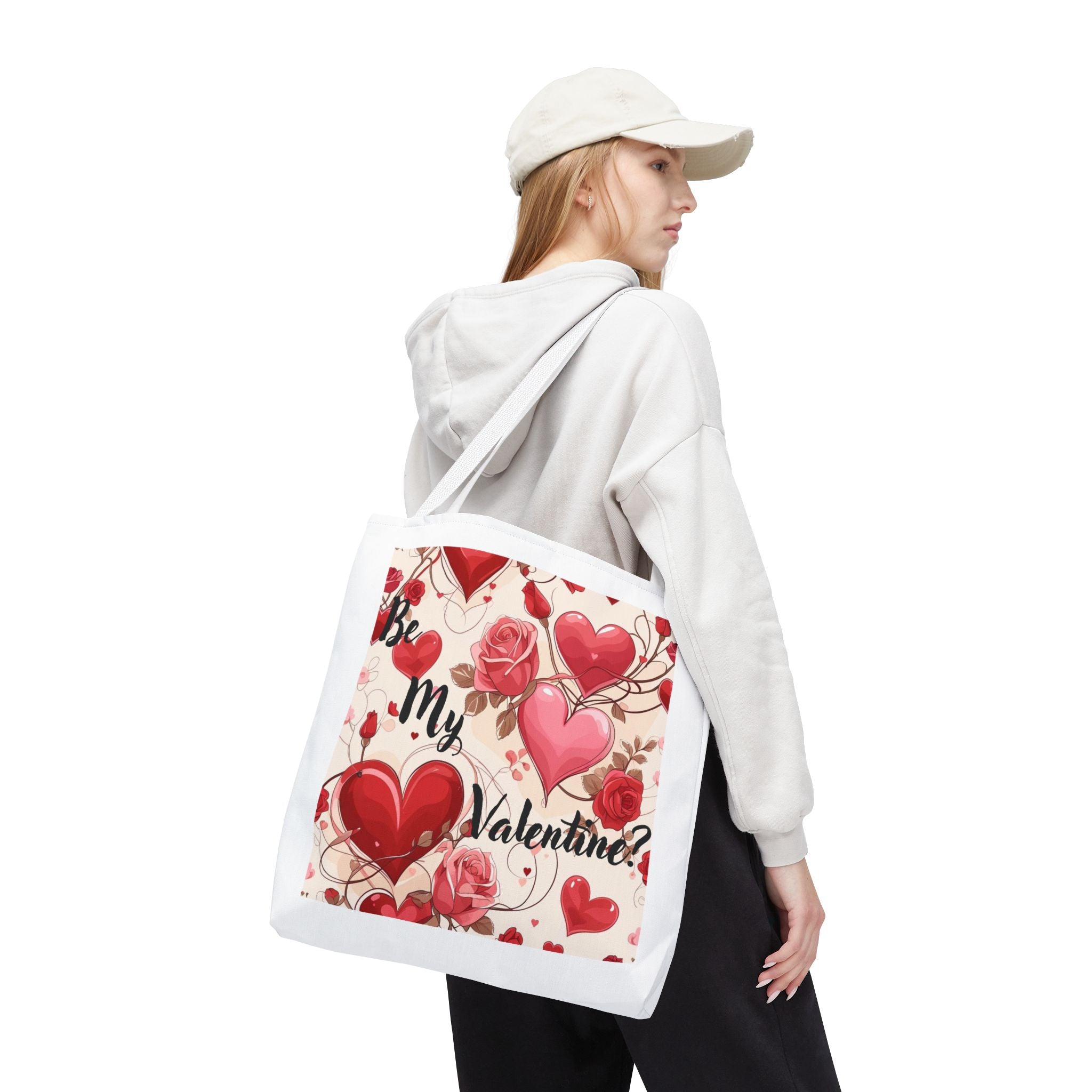 Valentine Heart Roses Tote Bag – "Be My Valentine" All-Over Print