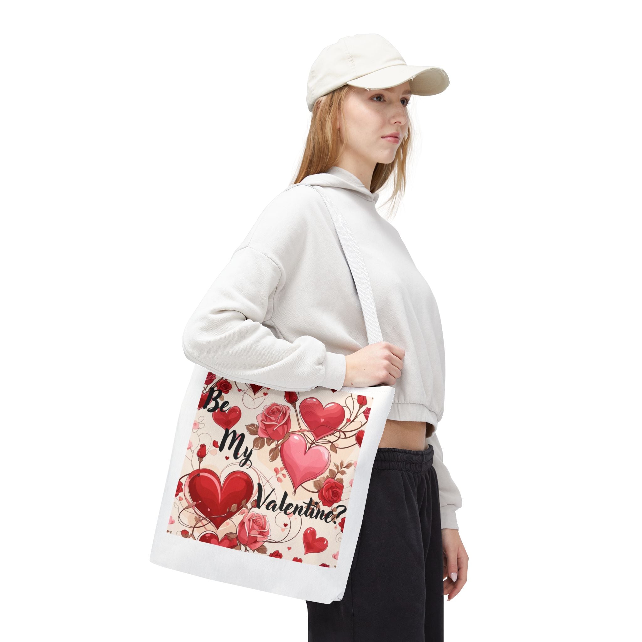 Valentine Heart Roses Tote Bag – "Be My Valentine" All-Over Print