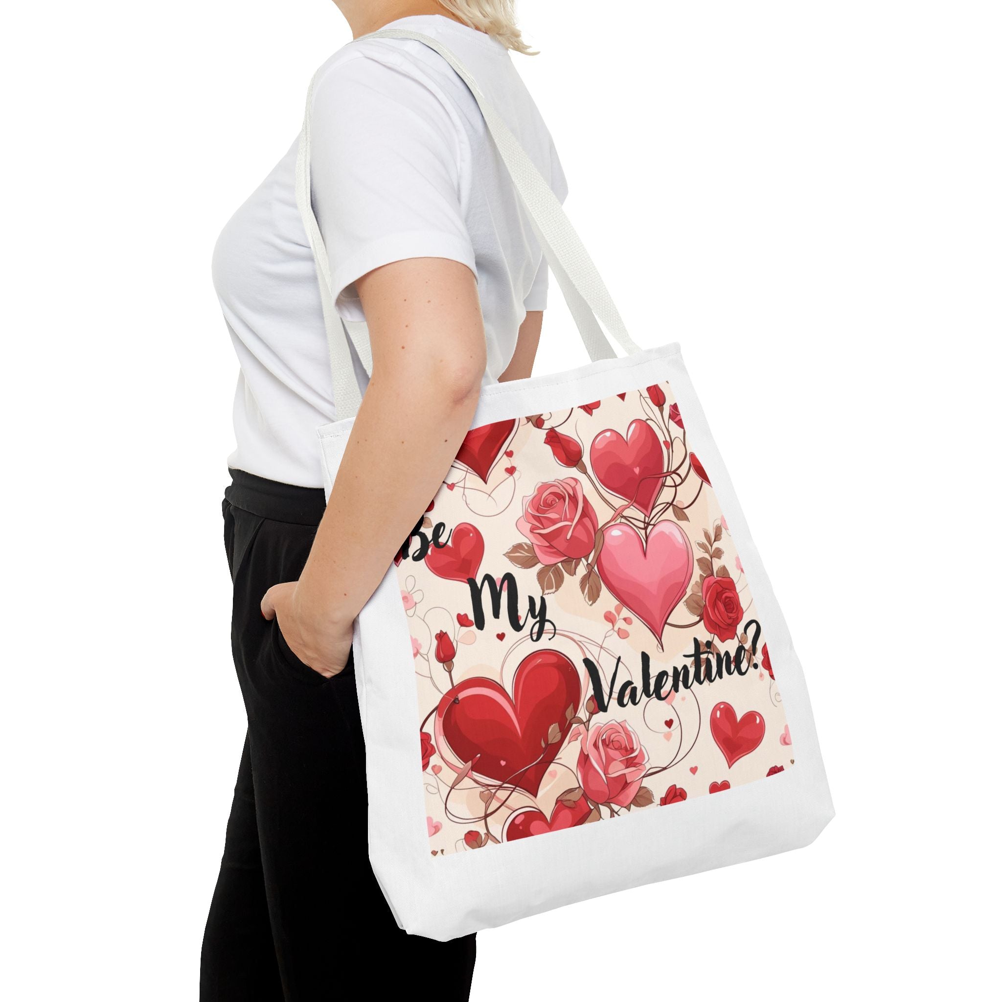 Valentine Heart Roses Tote Bag – "Be My Valentine" All-Over Print